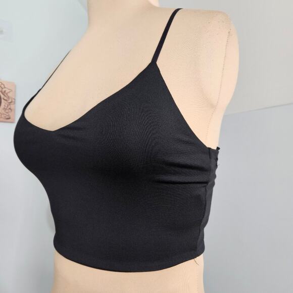 Forever 21 Black Spaghetti Strap Crop Top Y2K Rhinesone Strappy Open Back Bling - Picture 4 of 12